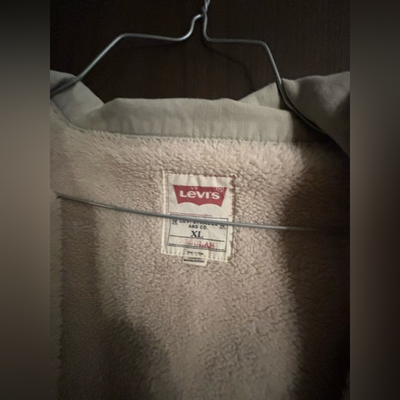 Levis Sherpa Canvas Denim Jacket Mens Large Beige Trucker Snap Button - Picture 2 of 9
